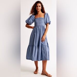 A&F Emerson Poplin Puff Sleeve Midi Dress in Black XS Petite NWT